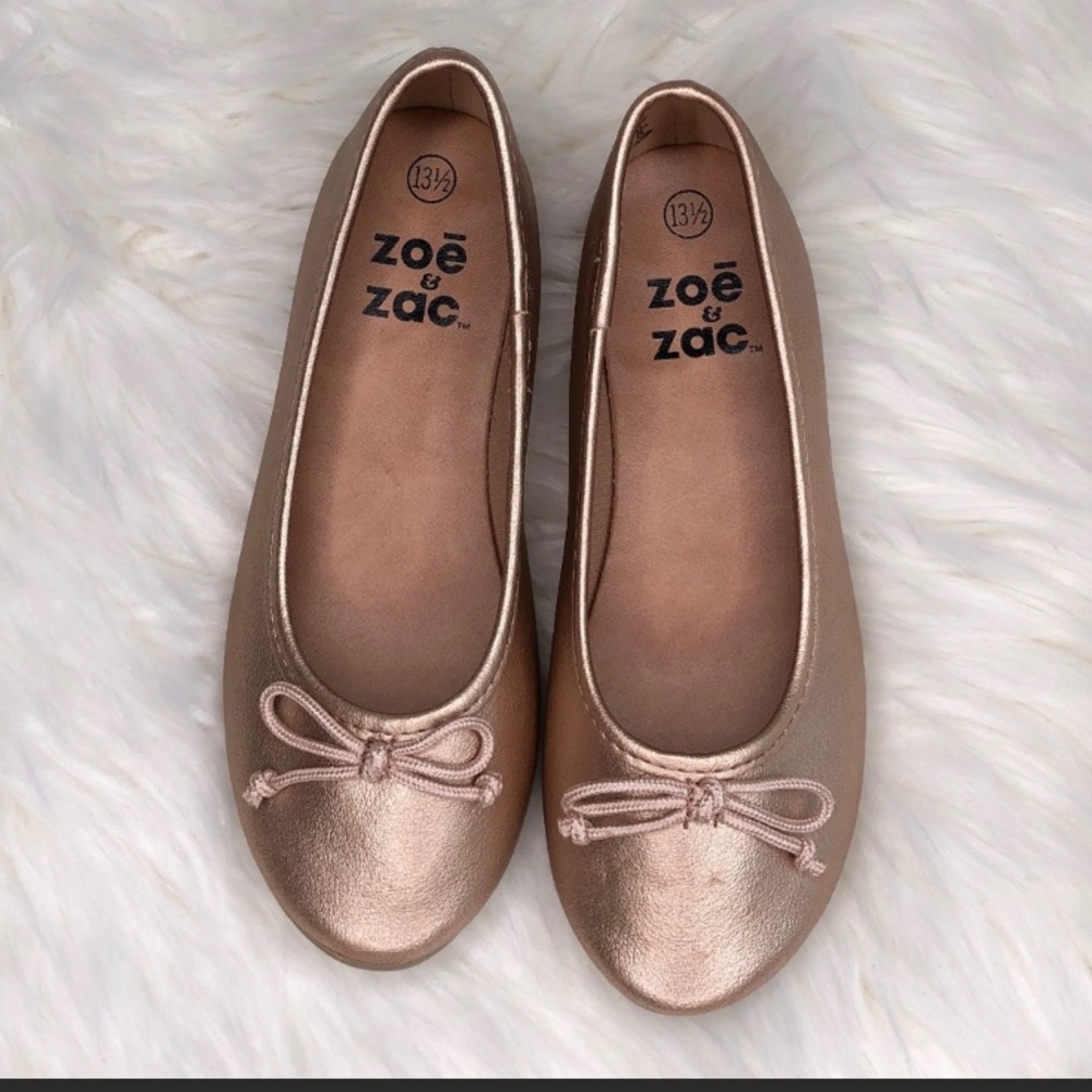 Zac & Zoe Gold Girls Bow Flats Dress Shoes SZ 13.5